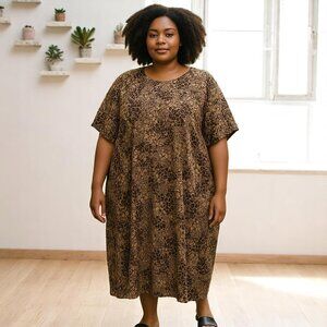 Vintage Women's 3X Meant To Be Caftan With Pockets And Brown/Cream Animal Print